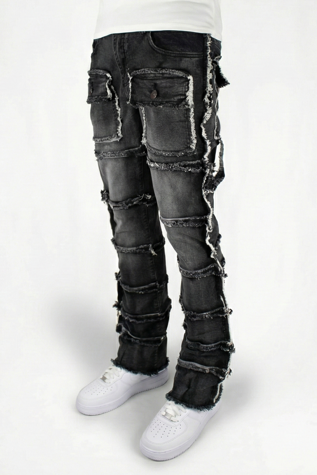 Multi-Pocket Flare Denim Black