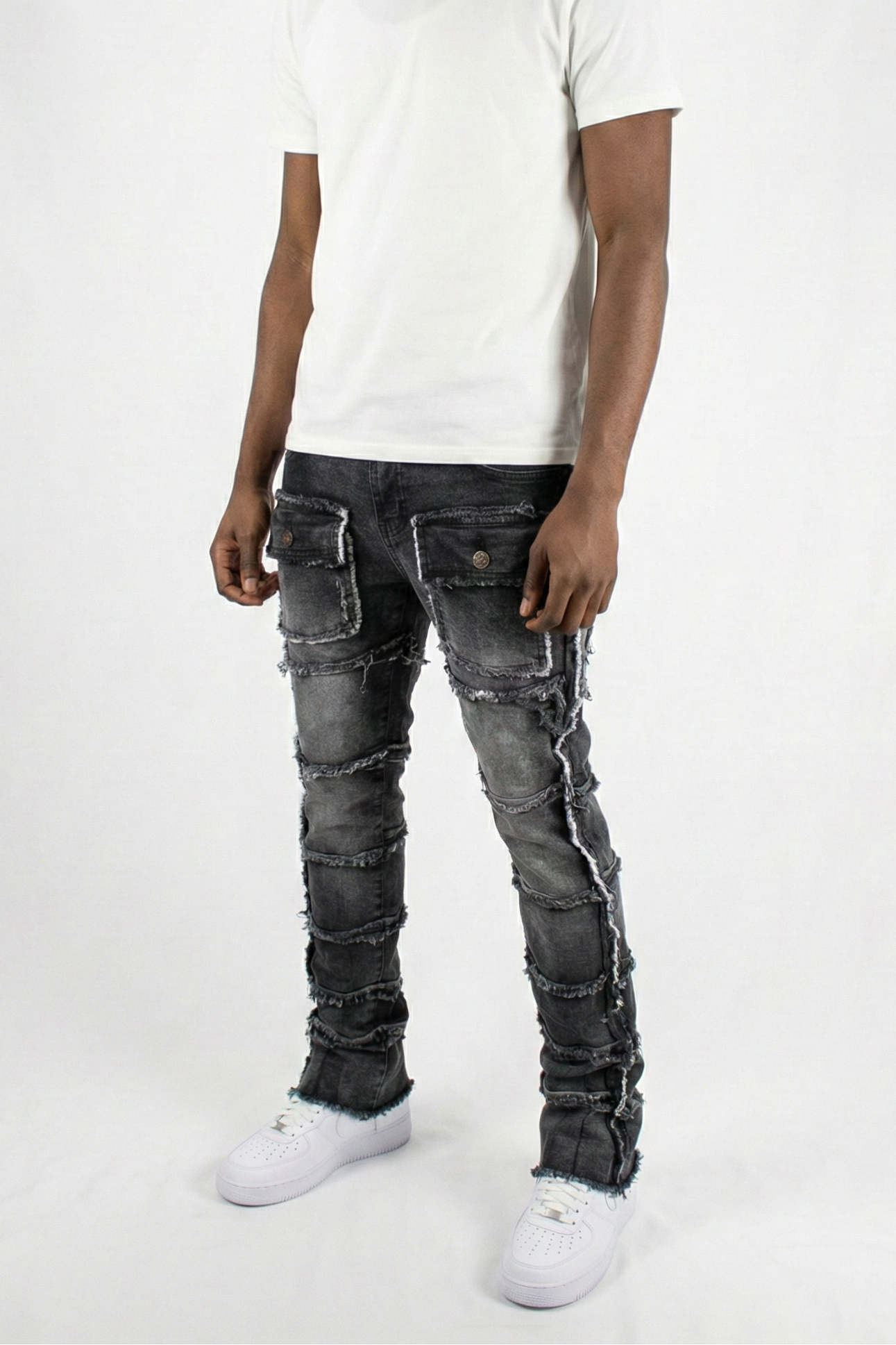 Multi-Pocket Flare Denim Black