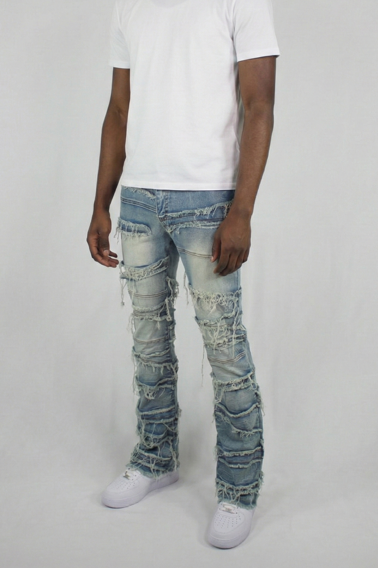 Layered Slash Flare Denim Blue