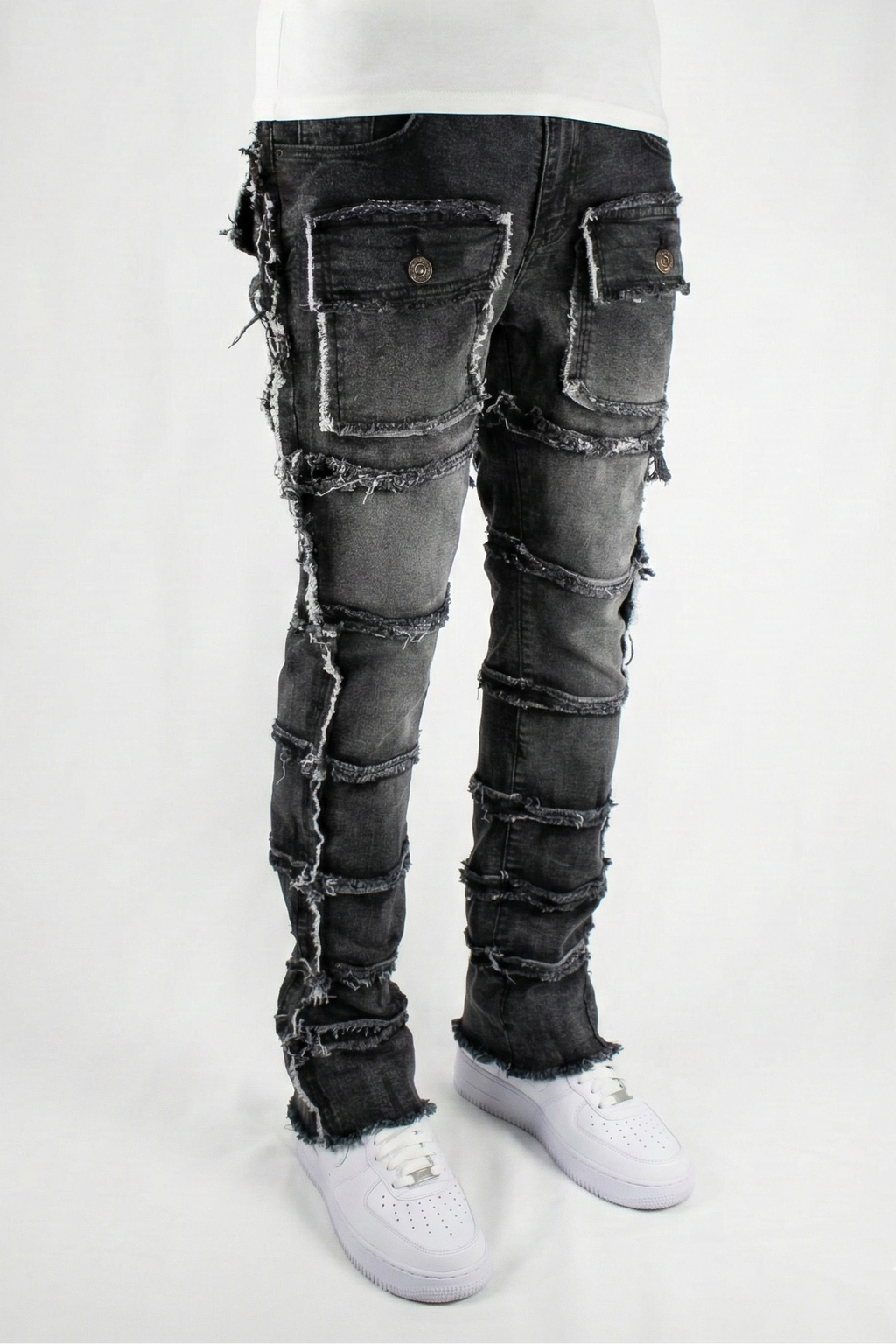 Multi-Pocket Flare Denim Black