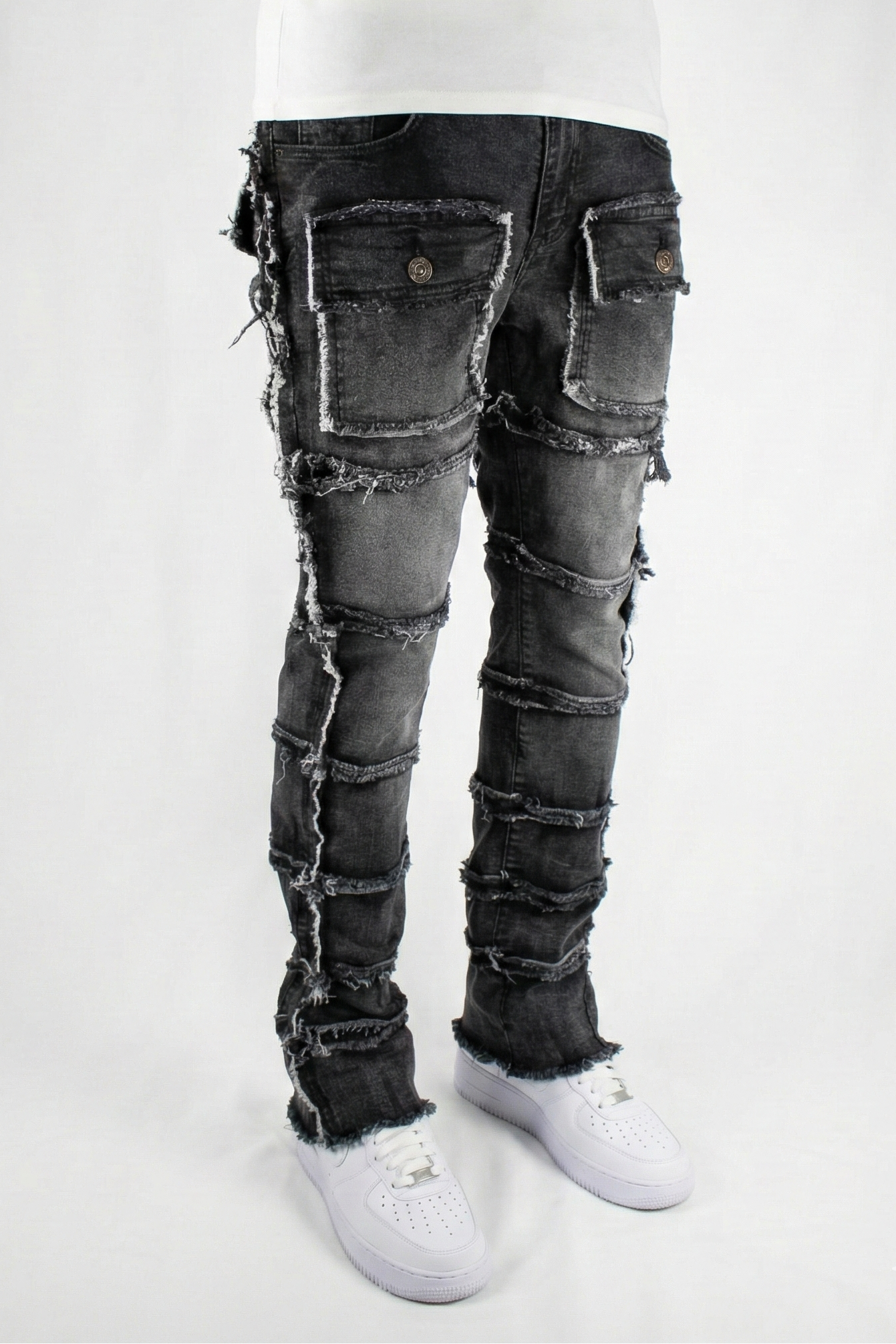 Multi-Pocket Flare Denim Black