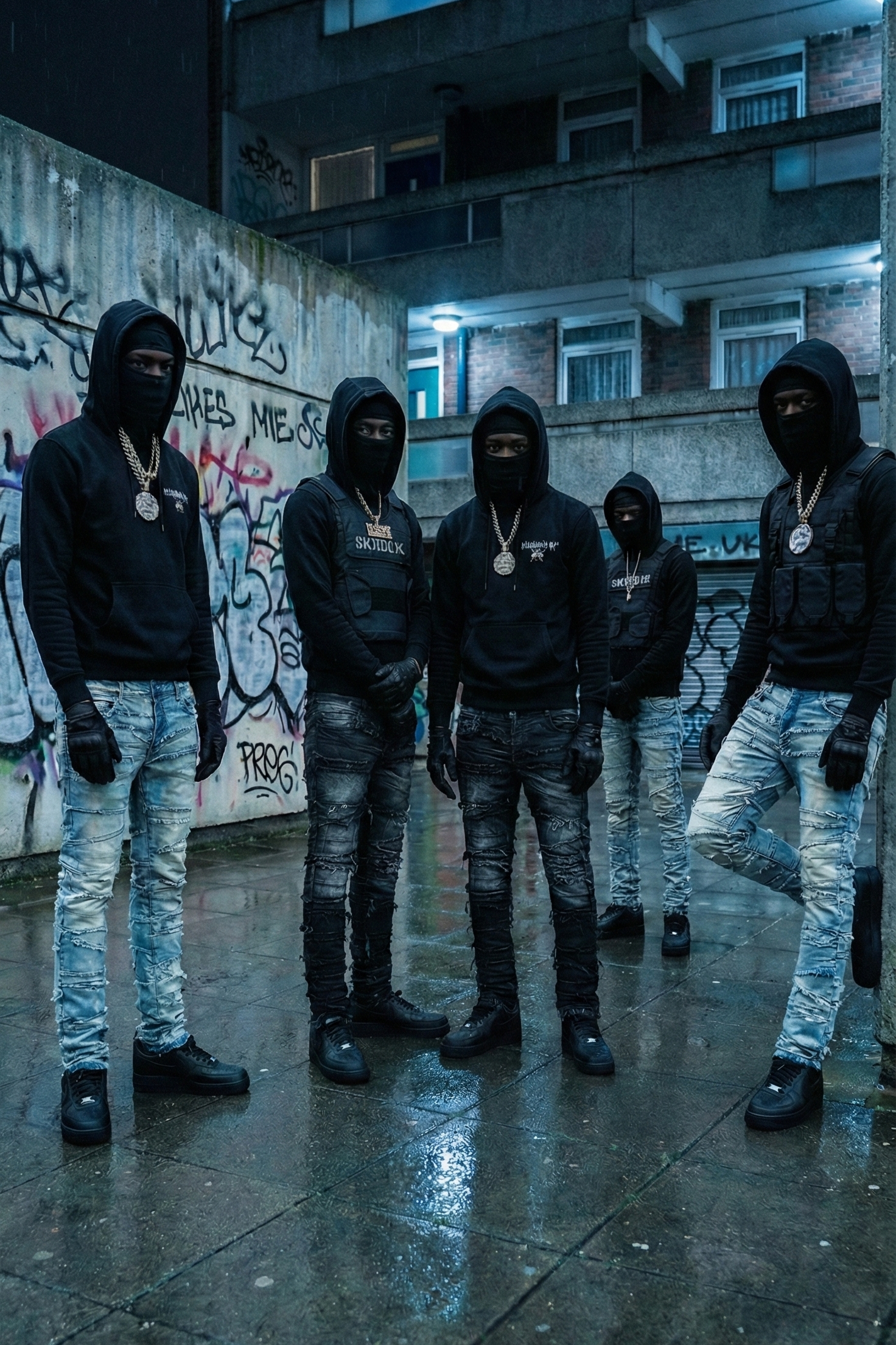 Layered Slash Flare Denim Black