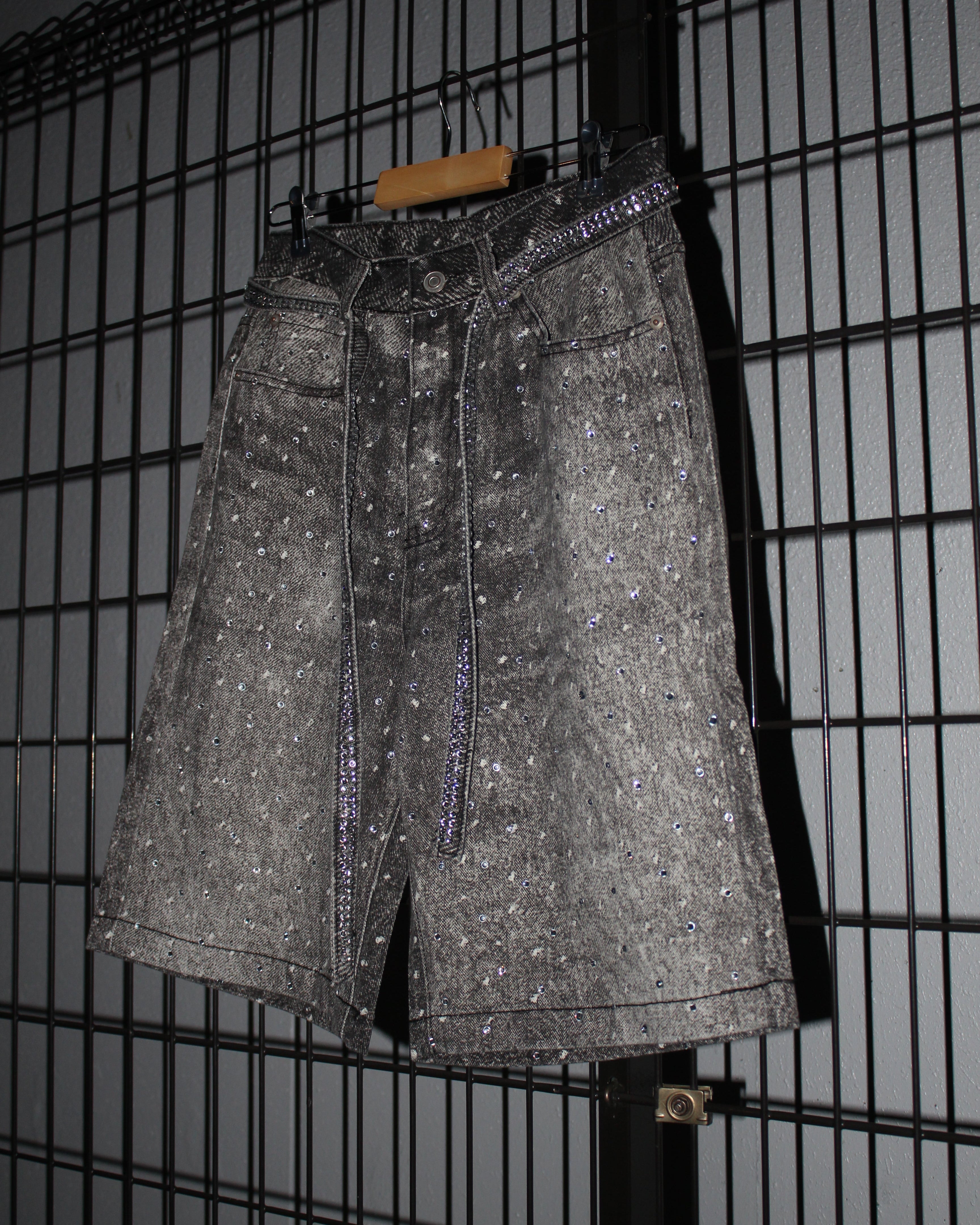 Rhinestone Denim Shorts Black