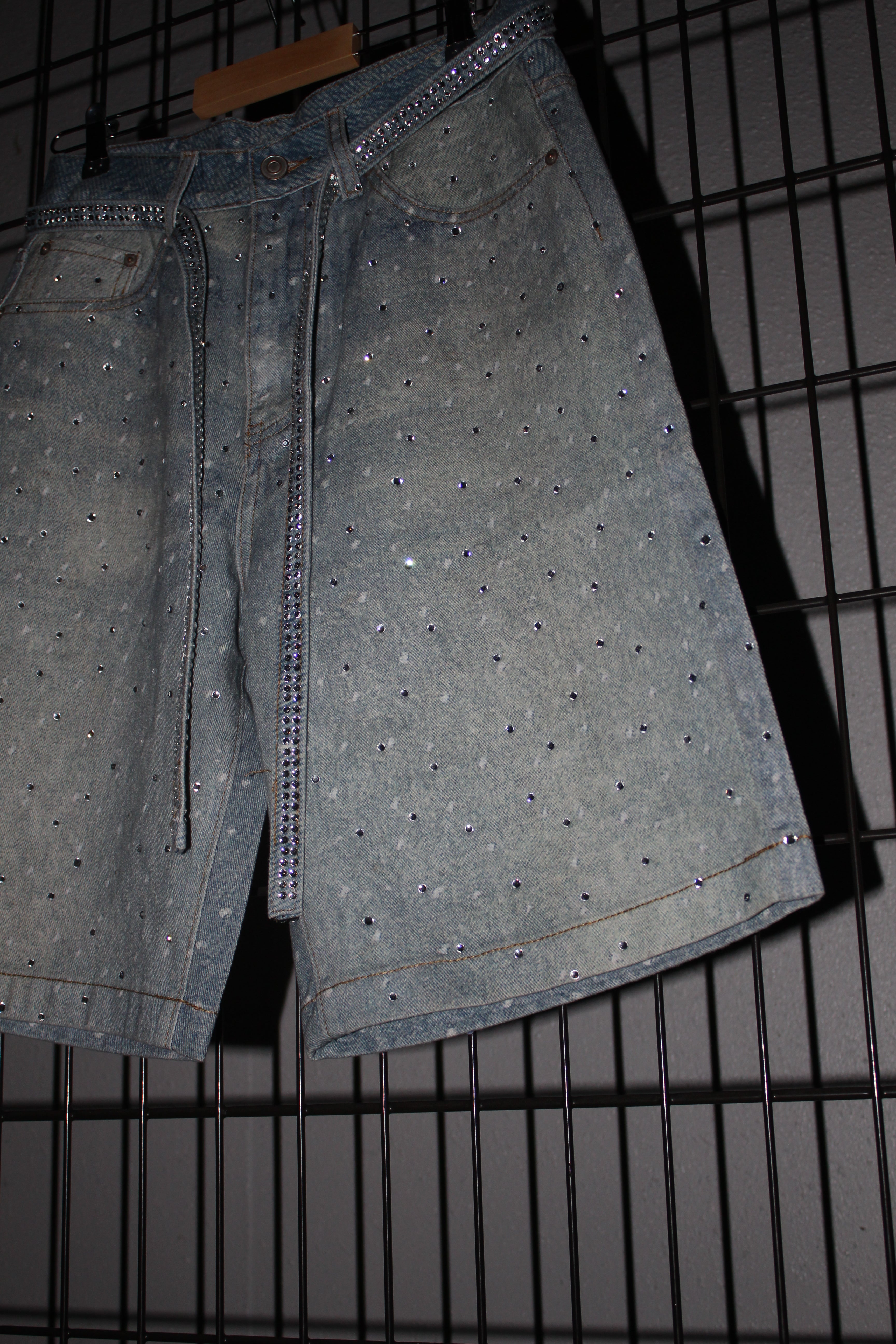 Rhinestone  Denim Shorts Blue