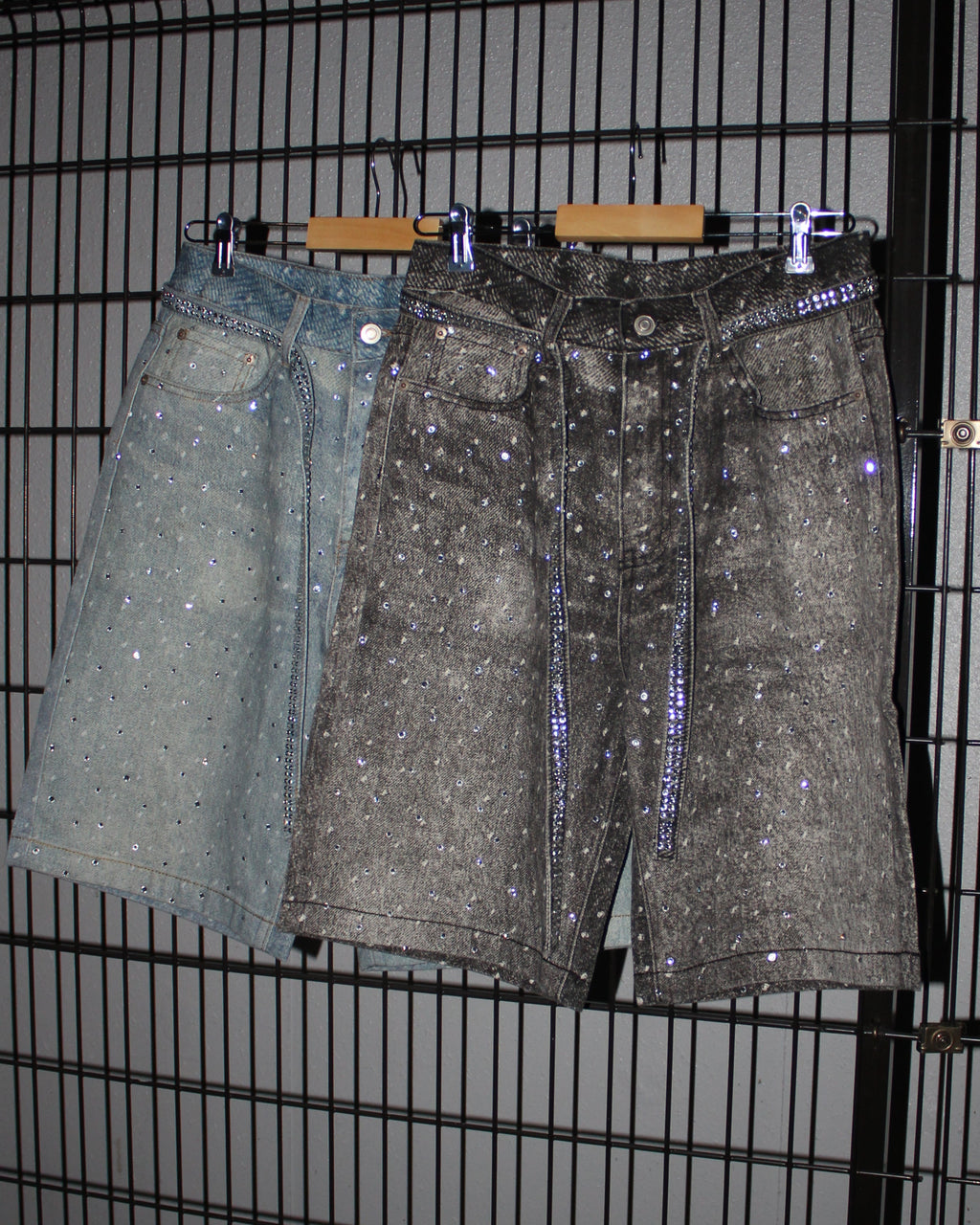 Rhinestone  Denim Shorts Blue