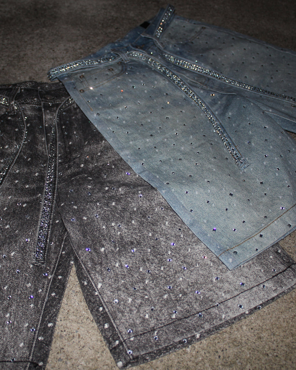 Rhinestone  Denim Shorts Blue