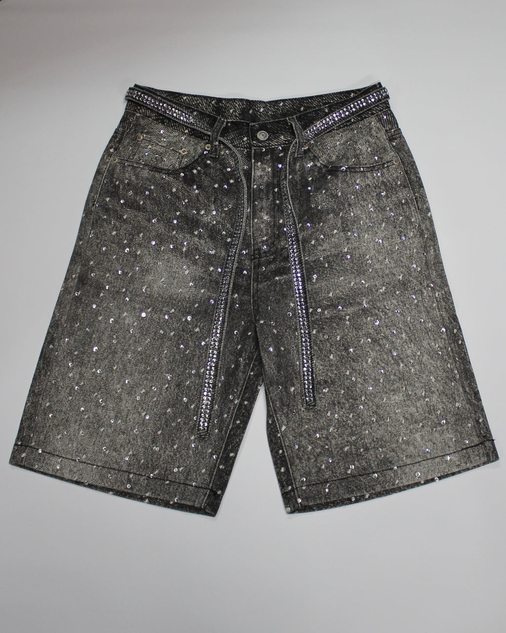 Rhinestone Denim Shorts Black