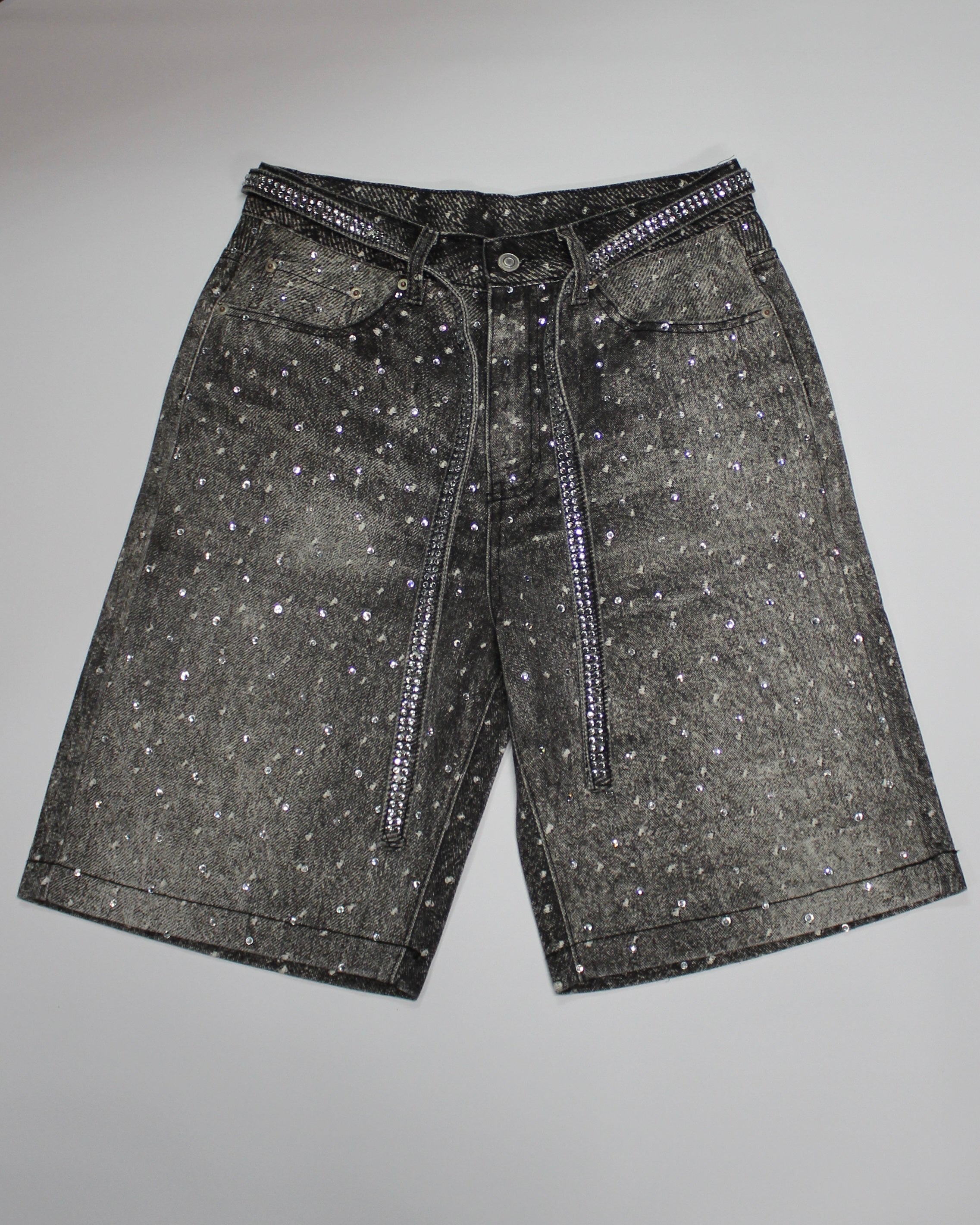 Rhinestone Denim Shorts Black