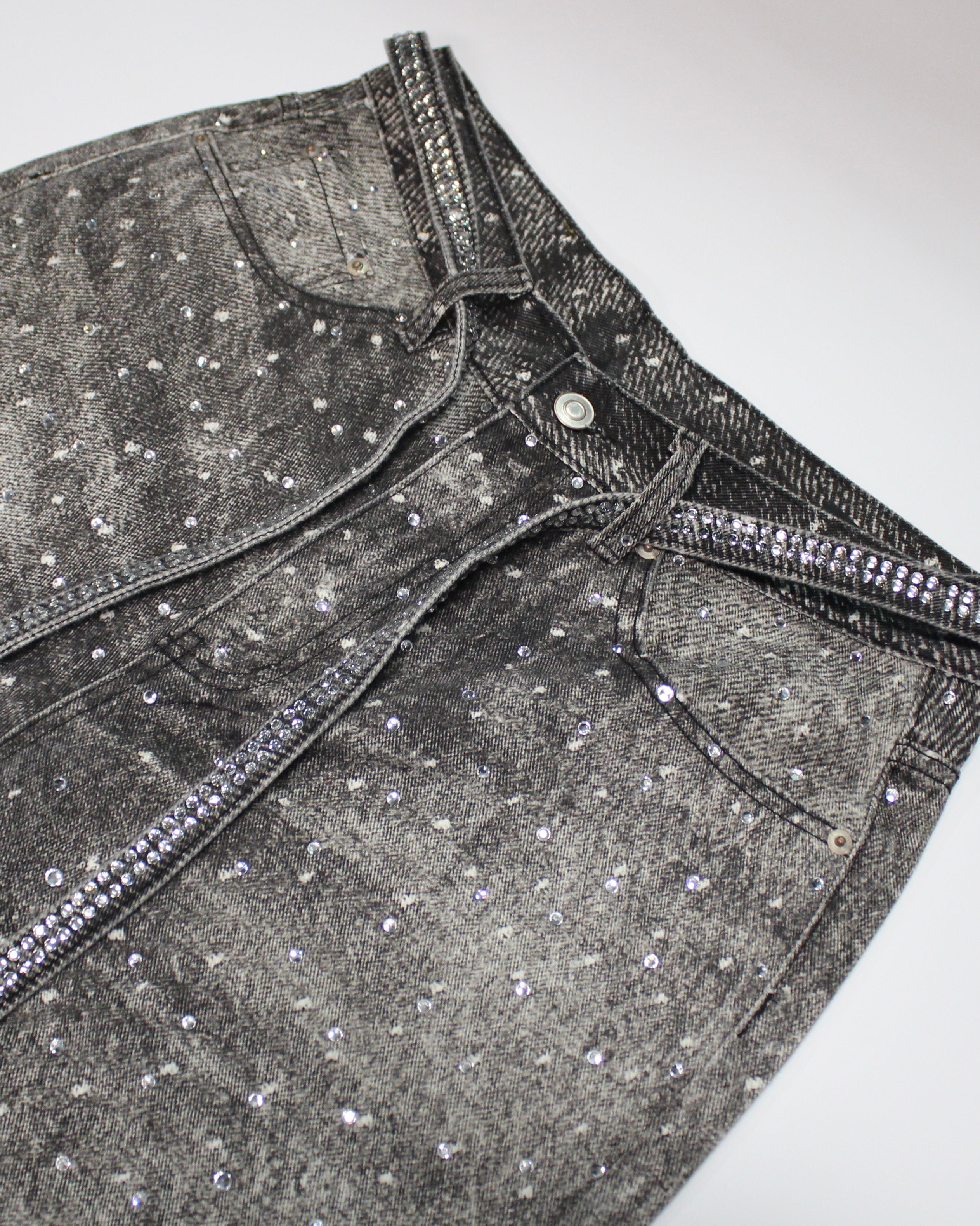 Rhinestone Denim Shorts Black