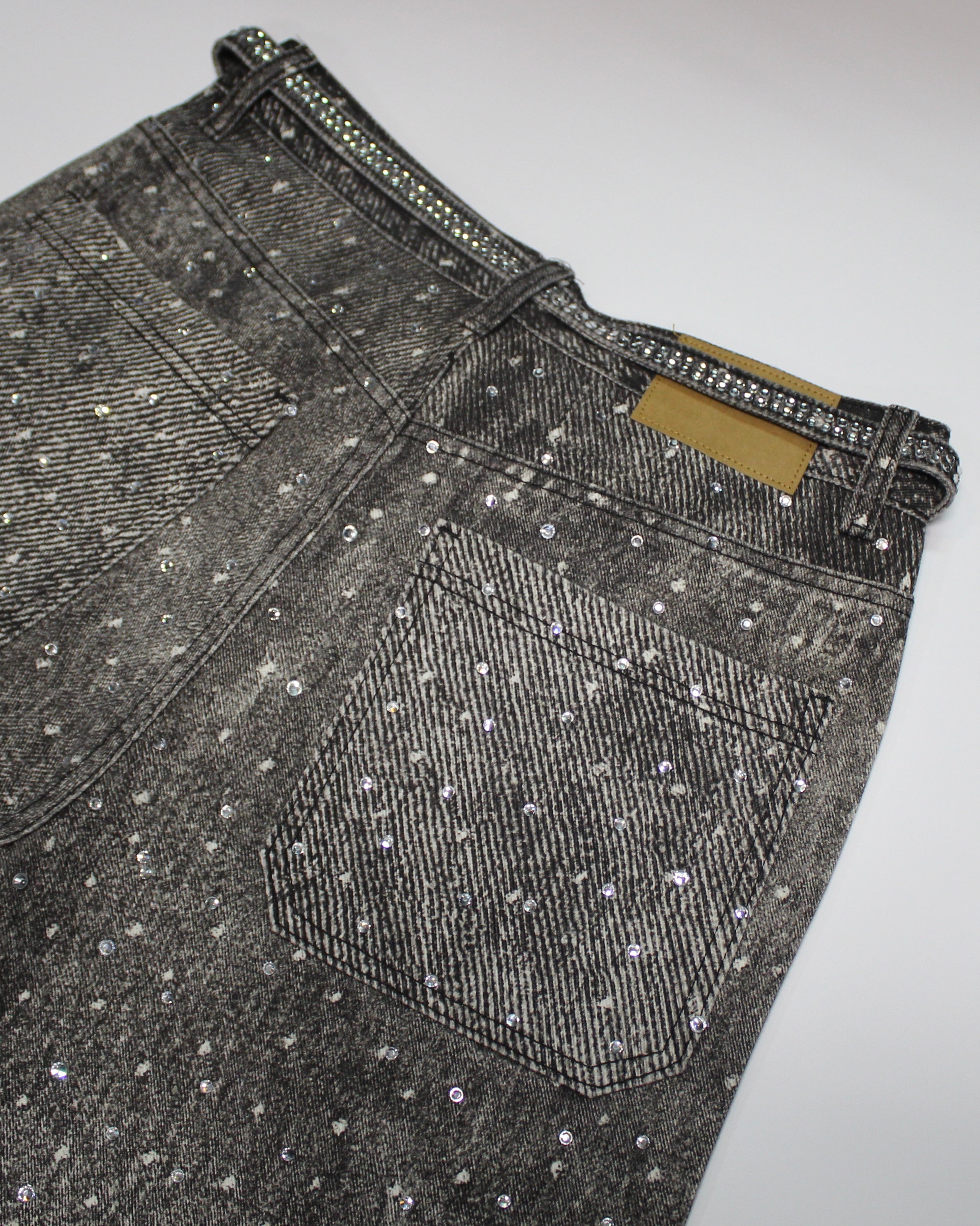 Rhinestone Denim Shorts Black