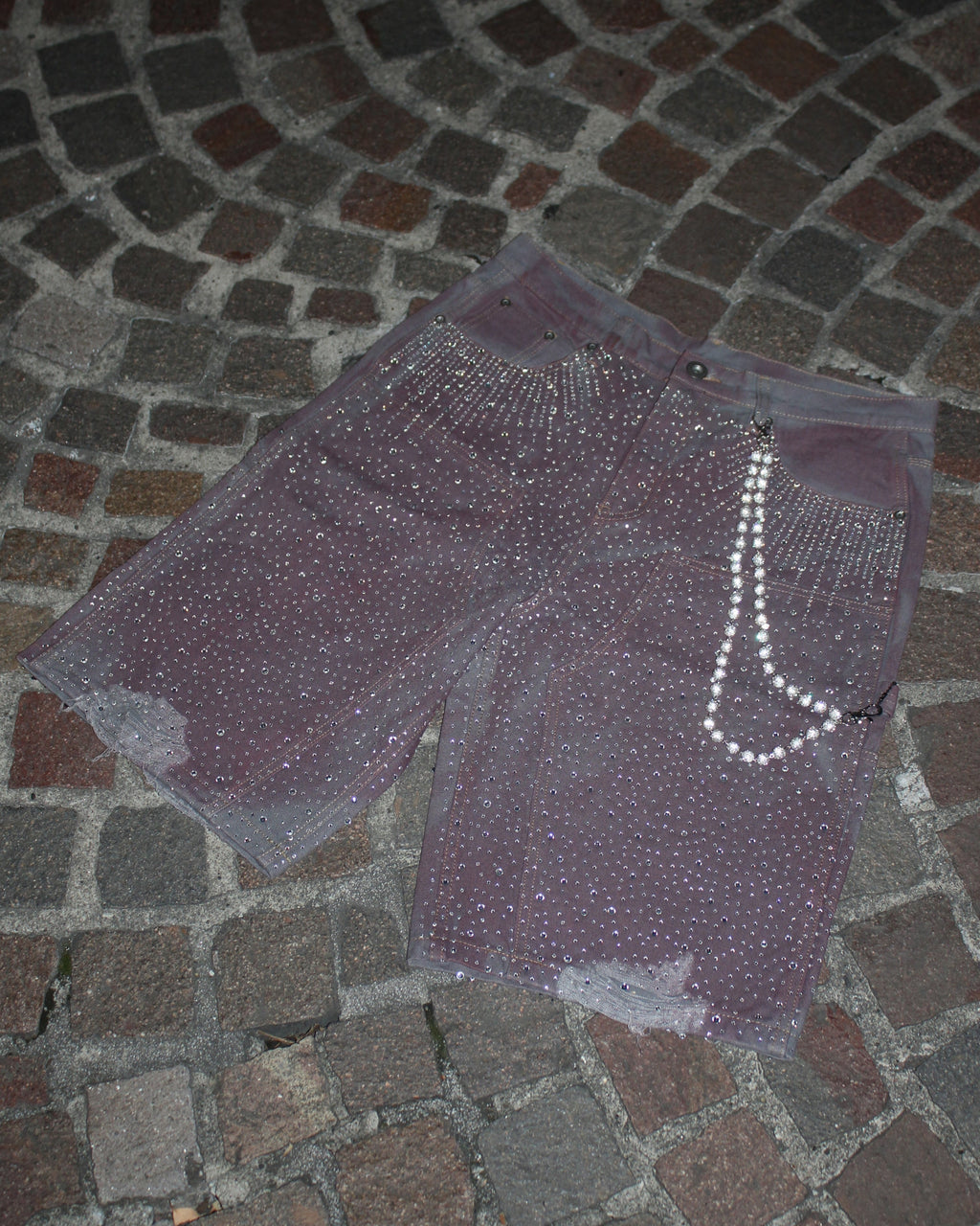 Crystal-Studded Denim Jorts Purple