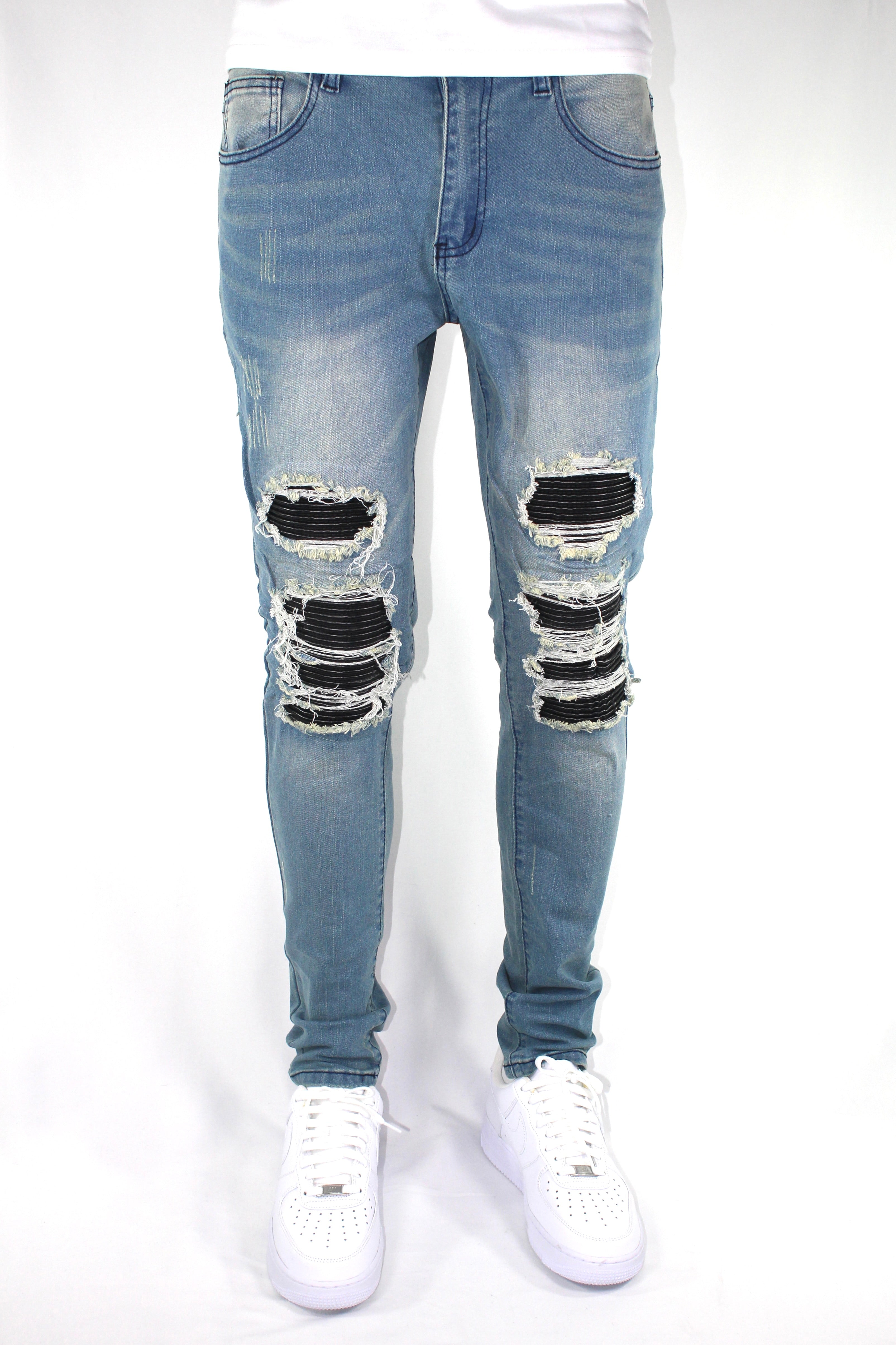 SKINNY DISTRESSED CUTOUT - BLUE