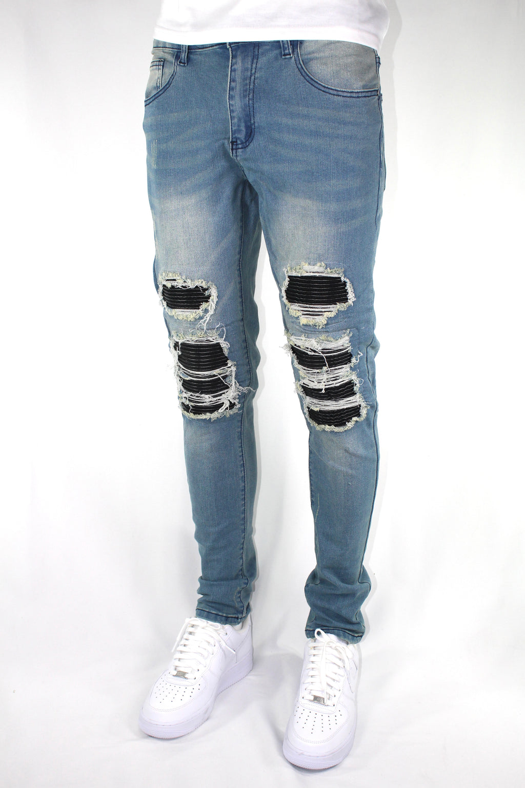 SKINNY DISTRESSED CUTOUT - BLUE
