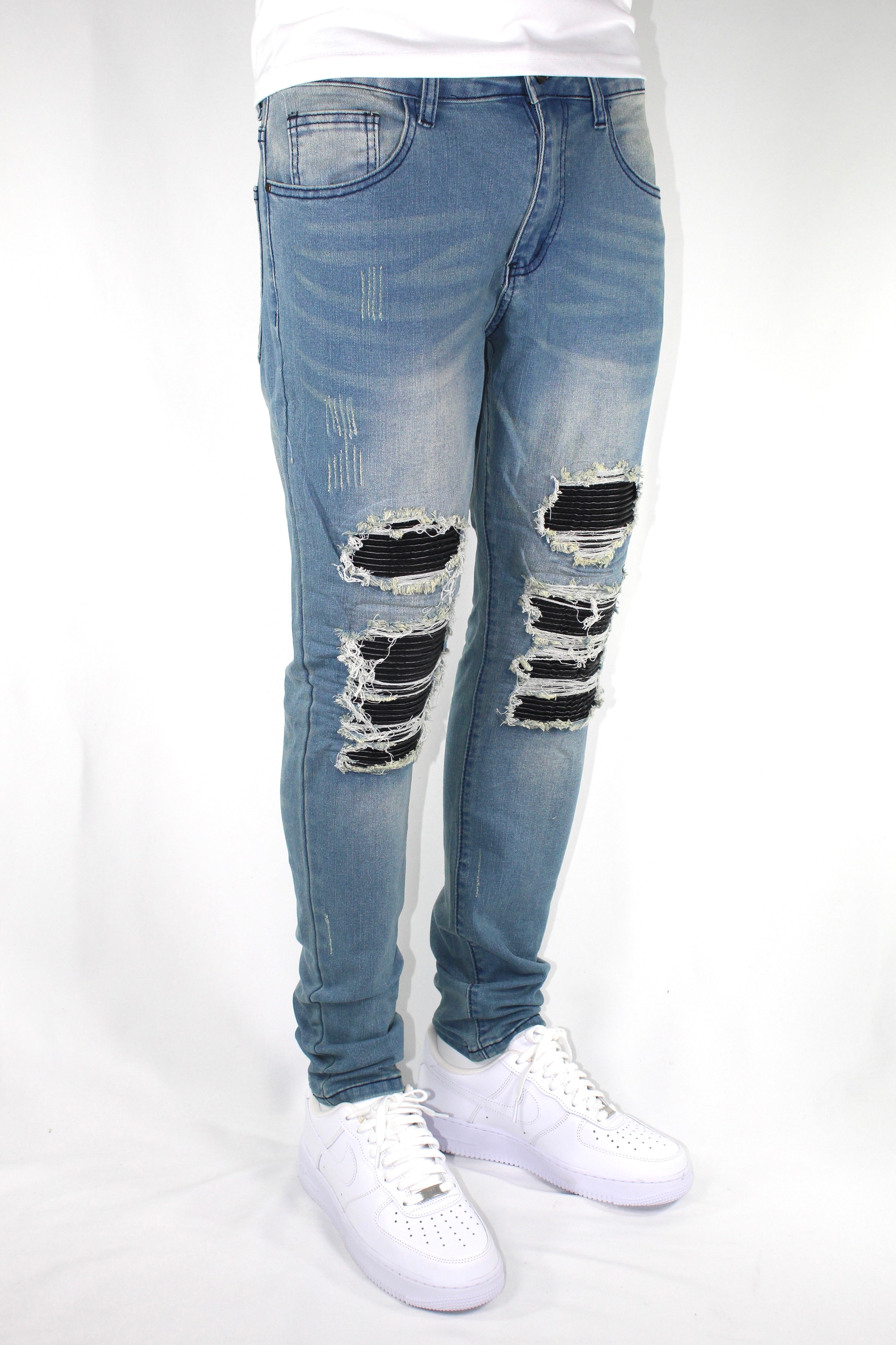 SKINNY DISTRESSED CUTOUT - BLUE