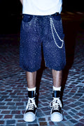 Crystal-Studded Denim Jorts Black