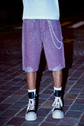 Crystal-Studded Denim Jorts Purple