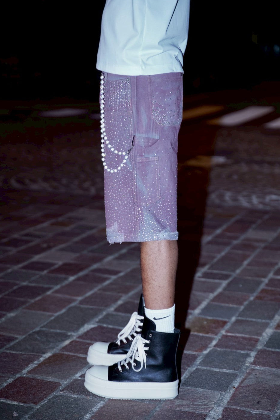 Crystal-Studded Denim Jorts Purple