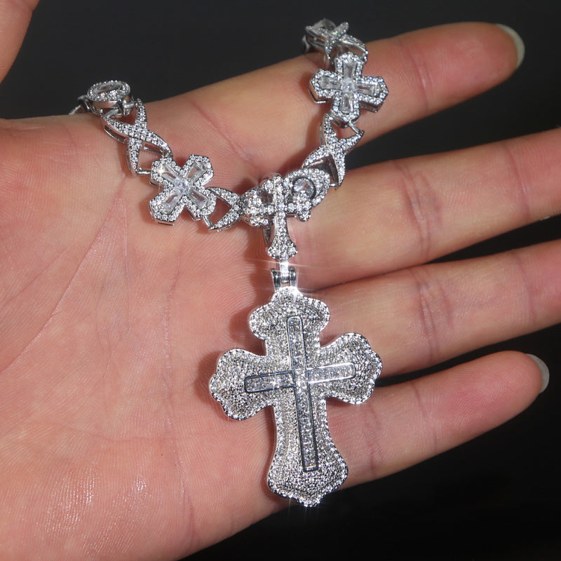 Double Layer Cross Pendant Necklace - 15mm