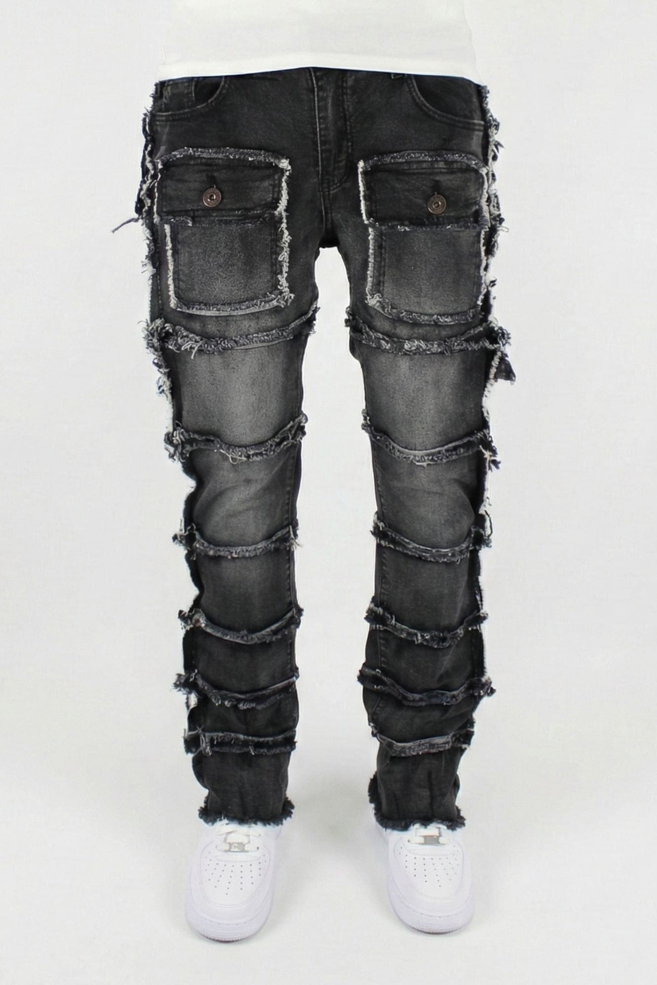 Multi-Pocket Flare Denim Black