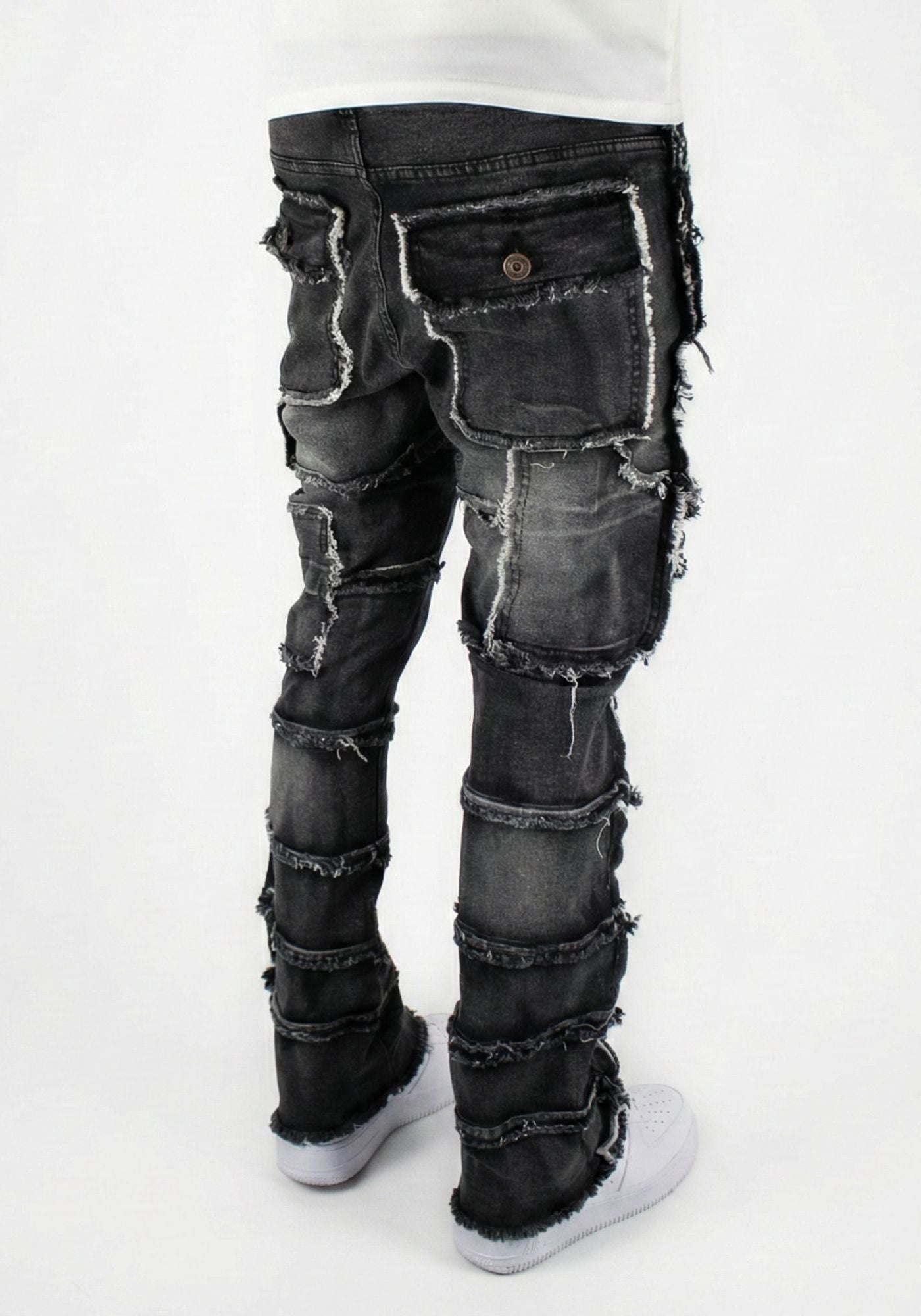 Multi-Pocket Flare Denim Black