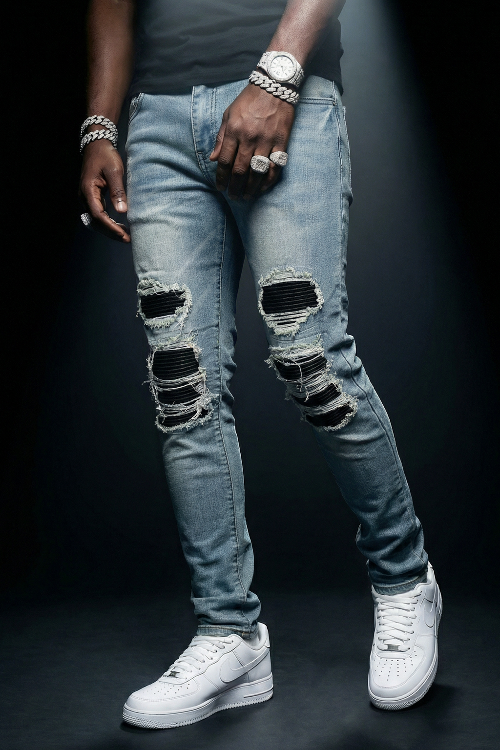 SKINNY DISTRESSED CUTOUT - BLUE