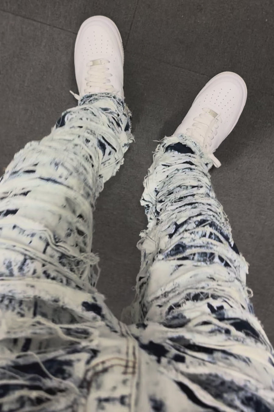 Shredded Line Flare Denim Blue