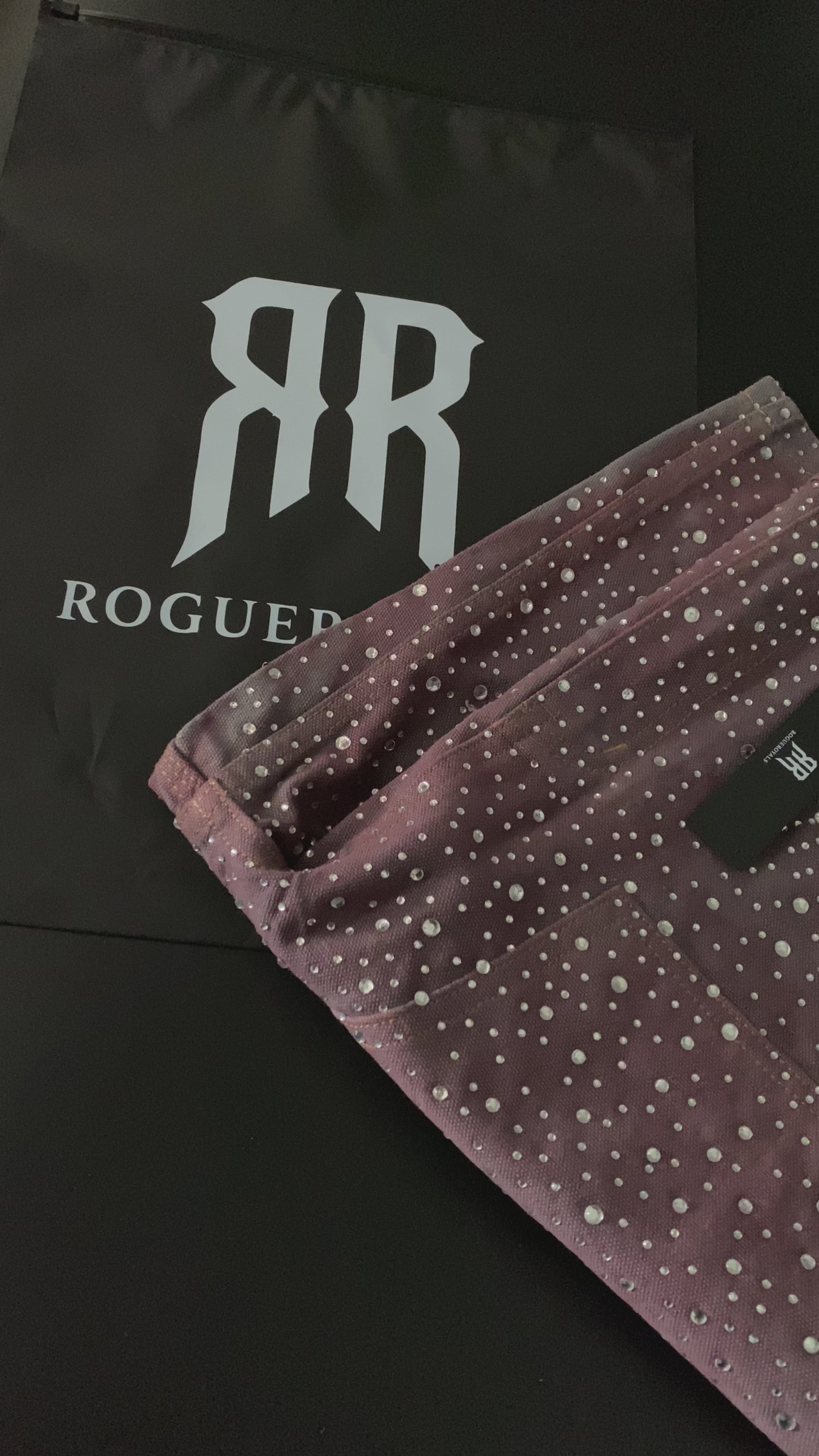 Crystal-Studded Denim Jorts Purple