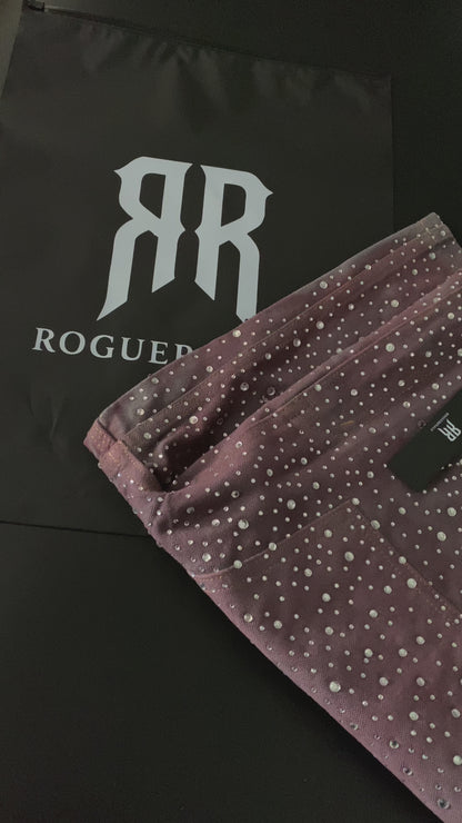 Crystal-Studded Denim Jorts Purple